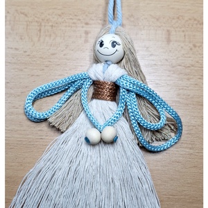 Kékszárnyú angyalka makramé fonalból , Karácsony, Karácsonyi lakásdekoráció, Karácsonyi manók, figurák, Csomózás, MESKA