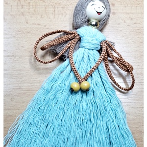 Mosolygós türkiz angyal barna szárnnyal, Karácsony, Karácsonyi lakásdekoráció, Karácsonyfadíszek, Csomózás, MESKA