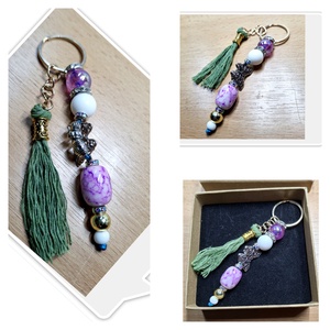 Gyöngyös - makramé kulcstartó kulcstartó karikára fűzve, Táska & Tok, Kulcstartó & Táskadísz, Kulcstartó, Gyöngyfűzés, gyöngyhímzés, MESKA