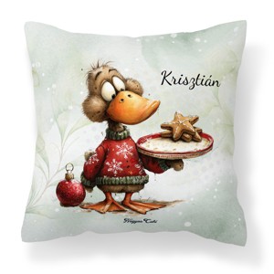Névvel kérhető - Cuki karácsonyi kacsa sütivel mintás párna, Otthon & Életmód, Lakástextil, Párna & Párnahuzat, Díszpárna (belsővel együtt), , MESKA