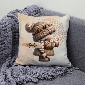 Névvel kérhető - Tündéri kávés manó lány mintás párna - otthon & életmód - lakástextil - párna & párnahuzat - díszpárna (belsővel együtt) - Meska.hu