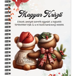 Személyre szabható - Karácsonyi Teddy maci - együtt (kockás masni) mintás A5-ös füzet, Otthon & Életmód, Papír, írószer, Jegyzetfüzet & Napló, , MESKA