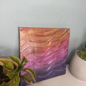 20x20cm-es strukturált felületű naplemente jellegű akril festmény  - otthon & életmód - dekoráció - kép & falikép - vászonkép - Meska.hu