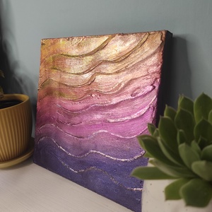 20x20cm-es strukturált felületű naplemente jellegű akril festmény , Otthon & Életmód, Dekoráció, Kép & Falikép, Vászonkép, Festészet, MESKA
