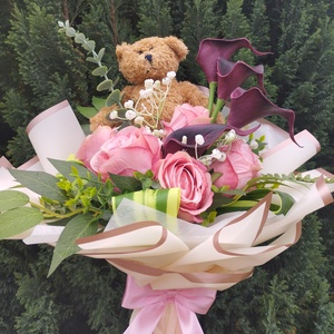 Ajándékcsokor örök virágból, macival - otthon & életmód - dekoráció - virágdísz és tartó - csokor & virágdísz - Meska.hu