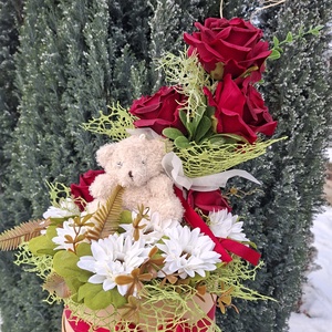 Valentin napi ajándékbox macival - otthon & életmód - virágdekoráció - virágok - virágbox - Meska.hu