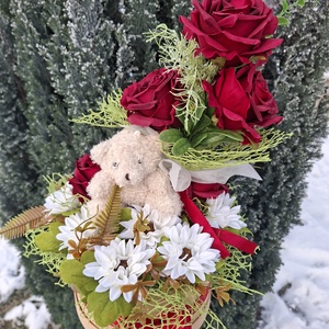 Valentin napi ajándékbox macival - otthon & életmód - virágdekoráció - virágok - virágbox - Meska.hu