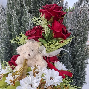 Valentin napi ajándékbox macival - otthon & életmód - virágdekoráció - virágok - virágbox - Meska.hu