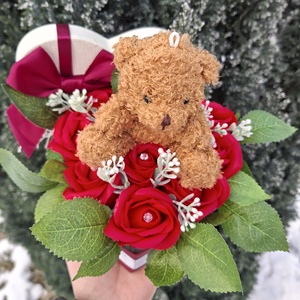 Szív alakú szappanrózsa box plüss macival � a szerelem ékköve  - otthon & életmód - virágdekoráció - virágok - virágbox - Meska.hu