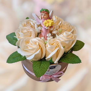 Szappanrózsa box tündérrel - otthon & életmód - virágdekoráció - virágok - virágbox - Meska.hu