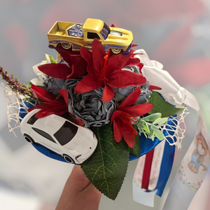 Óvodai ballagási csokor hot wheels kisautóval - otthon & életmód - virágdekoráció - virágok - virágcsokor - Meska.hu