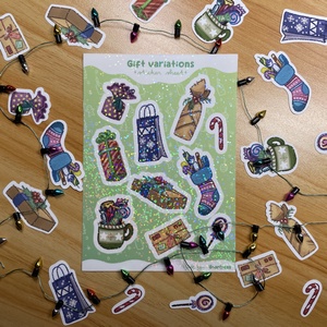 Karácsonyi ajándékcsomagos csillogó matricaív A6 - kellékek & szerszámok - dekorációs kellékek - matricaív - Meska.hu