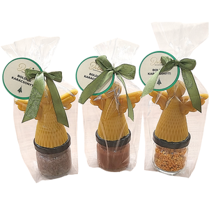 Mézes ajándék csomag angyalka gyertyával és minimézzel - Meska.hu