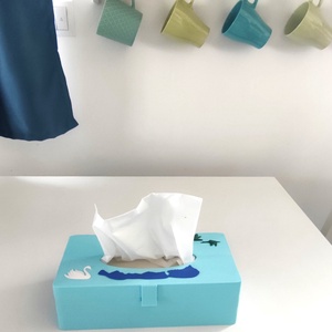 Balaton témájú világoskék zsebkendőtartó madár motívumokkal  - otthon & életmód - tárolás & rendszerezés - zsebkendőtartó - Meska.hu