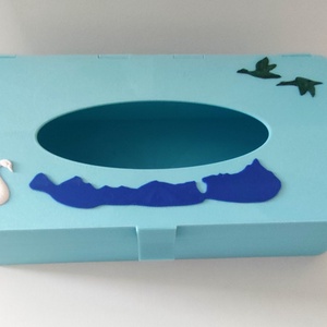 Balaton témájú világoskék zsebkendőtartó madár motívumokkal  - otthon & életmód - tárolás & rendszerezés - zsebkendőtartó - Meska.hu