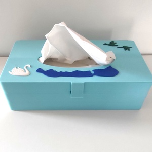 Balaton témájú világoskék zsebkendőtartó madár motívumokkal , Otthon & Életmód, Tárolás & Rendszerezés, Zsebkendőtartó, Mindenmás, MESKA