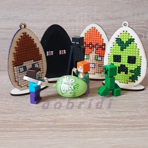 Hímzett Minecraft tojások húsvétra, Otthon & Életmód, Dekoráció, Dísztárgy, Famegmunkálás, Hímzés, MESKA