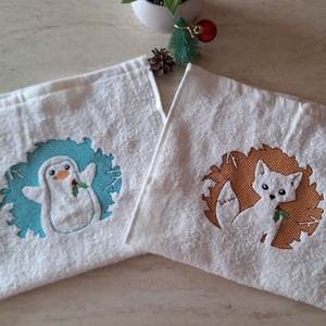 Téli hímzett kéztörlő - karácsony - karácsonyi lakásdekoráció - karácsonyi lakásdíszek - Meska.hu