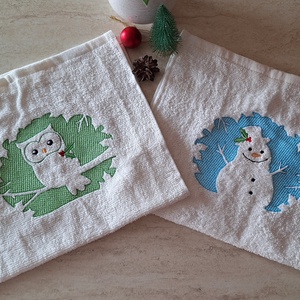 Téli hímzett kéztörlő - karácsony - karácsonyi lakásdekoráció - karácsonyi lakásdíszek - Meska.hu