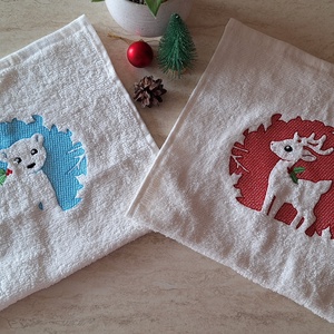 Téli hímzett kéztörlő - karácsony - karácsonyi lakásdekoráció - karácsonyi lakásdíszek - Meska.hu