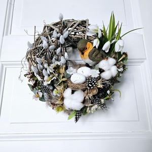 Kis vörösbegy a tavaszt várja - otthon & életmód - dekoráció - ajtó- és ablak dekoráció - ajtódísz & kopogtató - Meska.hu