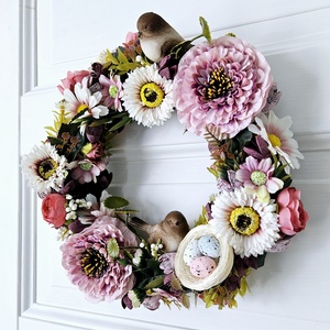 Madárcsalád virágok közt fészkel � - otthon & életmód - virágdekoráció - virágdíszek - dekor koszorúk, kopogtatók - Meska.hu