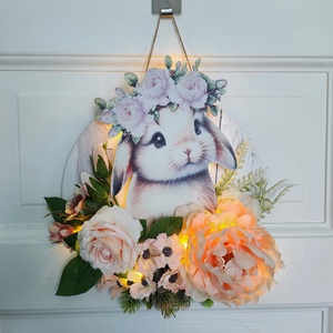 Kisnyuszi virágok közt LED ajtódísz - ünnepi díszek, dekorációk - húsvéti díszek és dekorációk - húsvéti ajtódísz, kopogtató - Meska.hu