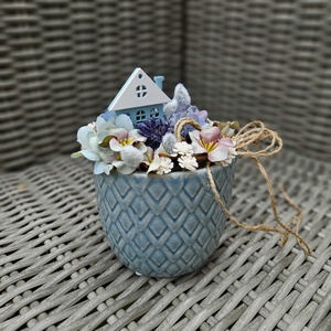 Pasztellkék kerámia aaztaldísz kis házikóval � - otthon & életmód - dekoráció - asztal és polc dekoráció - asztaldísz - Meska.hu