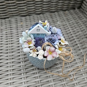 Pasztellkék kerámia aaztaldísz kis házikóval � - otthon & életmód - dekoráció - asztal és polc dekoráció - asztaldísz - Meska.hu