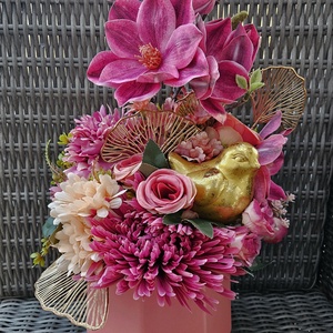 Nagy méretű barack, magenta magnóliás asztaldísz, Otthon & Életmód, Dekoráció, Asztal és polc dekoráció, Asztaldísz, , MESKA