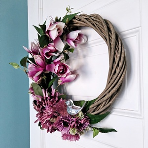 Virágzó magnólia ágak vesszőkoszorú �� - otthon & életmód - virágdekoráció - virágdíszek - dekor koszorúk, kopogtatók - Meska.hu