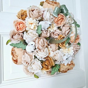 Nyuszicsalád rózsakertben bújkál ���� - ünnepi díszek, dekorációk - húsvéti díszek és dekorációk - húsvéti ajtódísz, kopogtató - Meska.hu