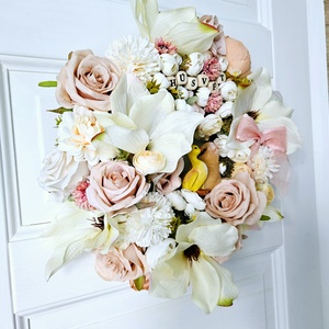 Magnóliás pasztell virágáradat kiskacsával kisnyuszival �  - ünnepi díszek, dekorációk - húsvéti díszek és dekorációk - húsvéti ajtódísz, kopogtató - Meska.hu