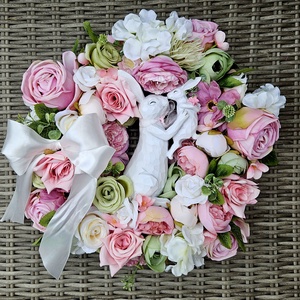 Nyuszimama a kisnyuszijával friss tavaszi kopogtató ????, Ünnepi díszek, dekorációk, Húsvéti díszek és dekorációk, Húsvéti ajtódísz, kopogtató, , 30 cm szalmakoszorú, MESKA