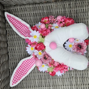 Nyuszimama a kisnyuszijával friss tavaszi kopogtató ���� - ünnepi díszek, dekorációk - húsvéti díszek és dekorációk - húsvéti ajtódísz, kopogtató - Meska.hu