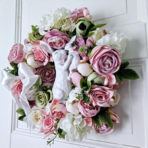 Nyuszimama a kisnyuszijával friss tavaszi kopogtató ���� - ünnepi díszek, dekorációk - húsvéti díszek és dekorációk - húsvéti ajtódísz, kopogtató - Meska.hu