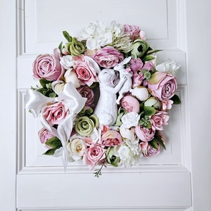 Nyuszimama a kisnyuszijával friss tavaszi kopogtató ���� - ünnepi díszek, dekorációk - húsvéti díszek és dekorációk - húsvéti ajtódísz, kopogtató - Meska.hu