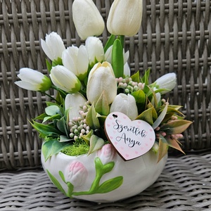 Tulipános kerámia anyák napi asztaldísz ?, Otthon & Életmód, Virágdekoráció, Virágdíszek, Asztali virágdísz, , MESKA