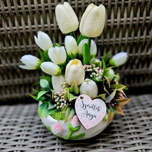 Tulipános kerámia anyák napi asztaldísz  - otthon & életmód - virágdekoráció - virágdíszek - asztali virágdísz - Meska.hu