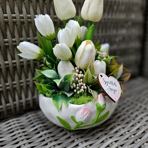 Tulipános kerámia anyák napi asztaldísz  - otthon & életmód - virágdekoráció - virágdíszek - asztali virágdísz - Meska.hu