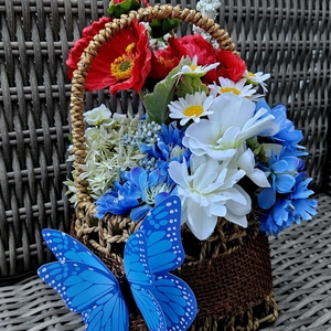 Pipacs és búzavirág kiskosárban  - otthon & életmód - dekoráció - asztal és polc dekoráció - asztaldísz - Meska.hu