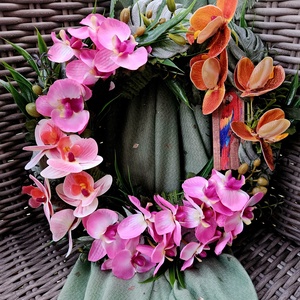 Trópusi esőerdő orchideákkal és arapapagájjal - otthon & életmód - dekoráció - ajtó- és ablak dekoráció - ajtódísz & kopogtató - Meska.hu