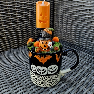 Kismackós LED halloweeni kerámiabögre asztaldísz ???, Otthon & Életmód, Dekoráció, Halloween, Halloweeni asztaldísz, , MESKA