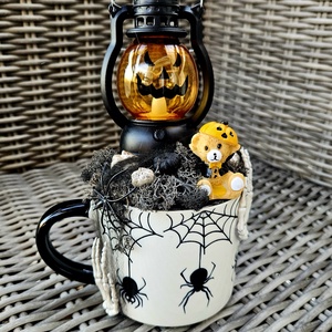 Halloweeni mackós pókos kerámiaböre asztaldísz ????, Otthon & Életmód, Dekoráció, Halloween, Halloweeni asztaldísz, , MESKA