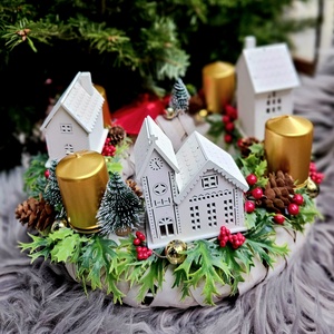 Karácsonyi kisváros világító adventi koszorú ???, Karácsony, Adventi díszek, Adventi koszorú, , MESKA