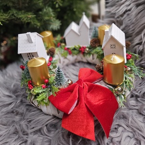 Karácsonyi kisváros világító adventi koszorú �� - karácsony - adventi díszek - adventi koszorú - Meska.hu