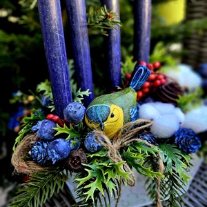 Kék cinege adventi asztaldísz - karácsony - adventi díszek - adventi asztaldísz - Meska.hu