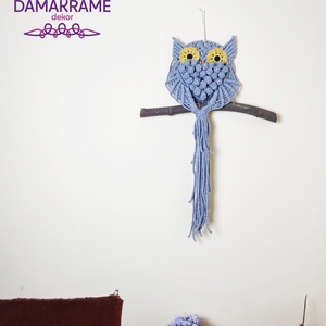 Makramé bagoly falidísz  szürke - otthon & életmód - dekoráció - fali és függő dekoráció - falra akasztható dekor - Meska.hu