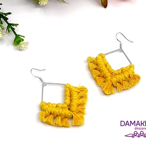 Diamant makramé fülbevaló - sárga - ékszer - fülbevaló - lógó fülbevaló - Meska.hu
