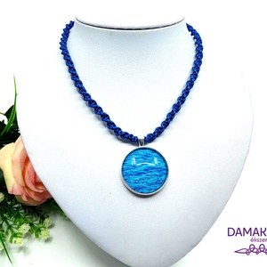 Üveglencsés makramé nyaklánc - tenger - ékszer - nyaklánc - medálos nyaklánc - Meska.hu